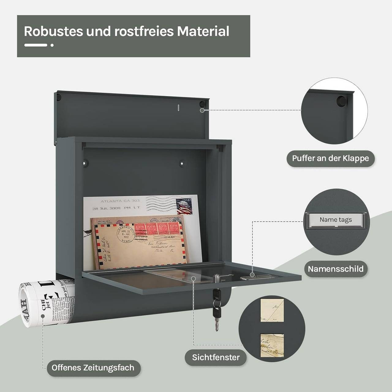 24goodz Wall-Mounted Mailbox with Newspaper Compartment - Spacious Storage - Durable Galvanized Steel - For Homeowners - Anthracite