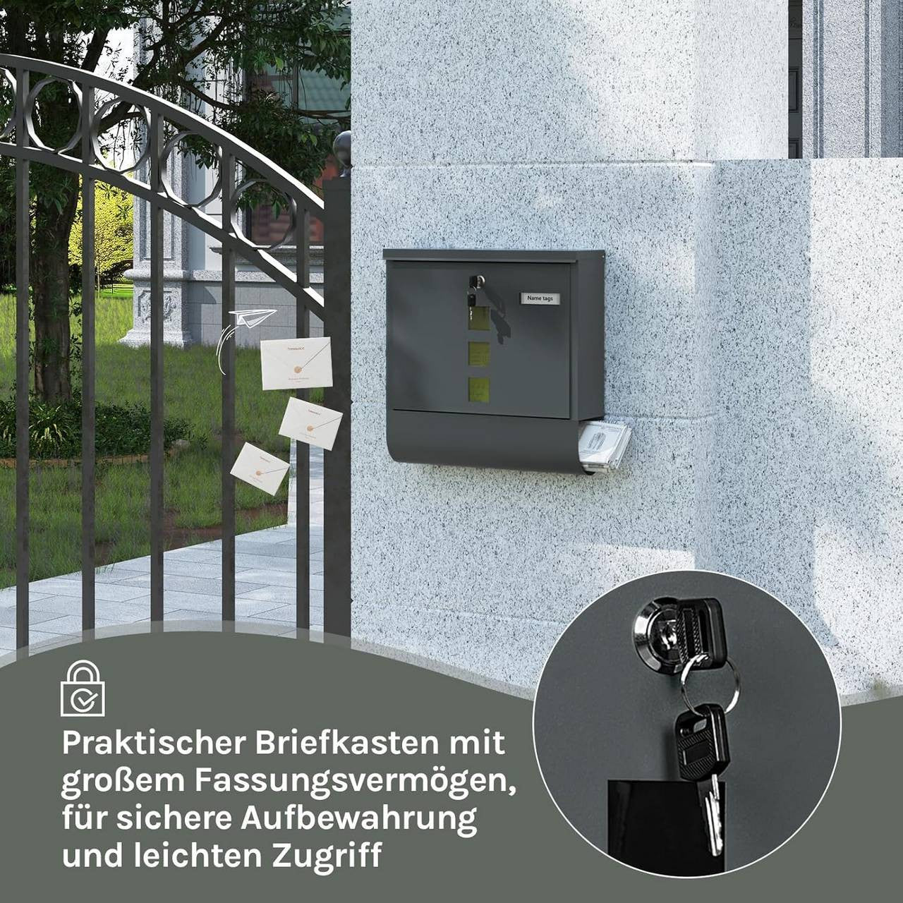 24goodz Wall-Mounted Mailbox with Newspaper Compartment - Spacious Storage - Durable Galvanized Steel - For Homeowners - Anthracite