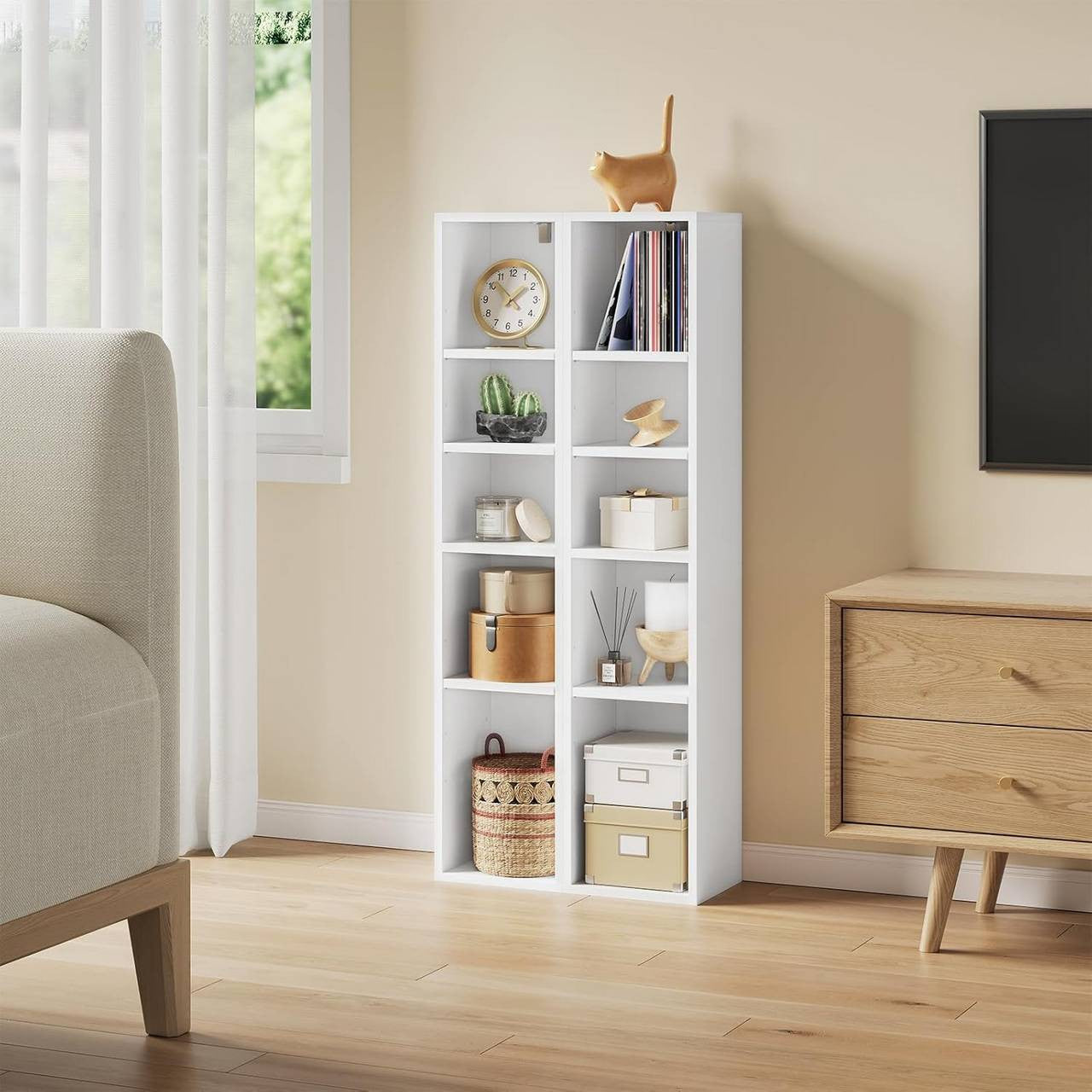 24goodz Cube Shelf Set of 2 - Spacious Storage Solution - Durable MDF - For Home Organization - White/Light Oak