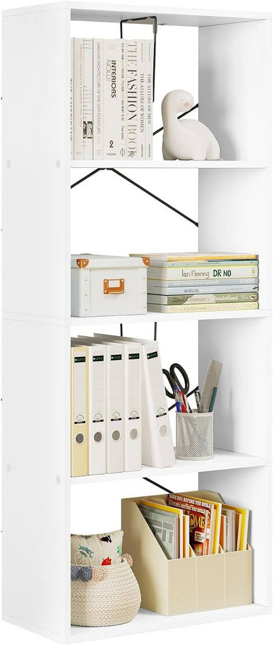 24goodz 4-Tier Bookshelf - Durable and Stylish - E1 Wood Material - For Home and Office - White