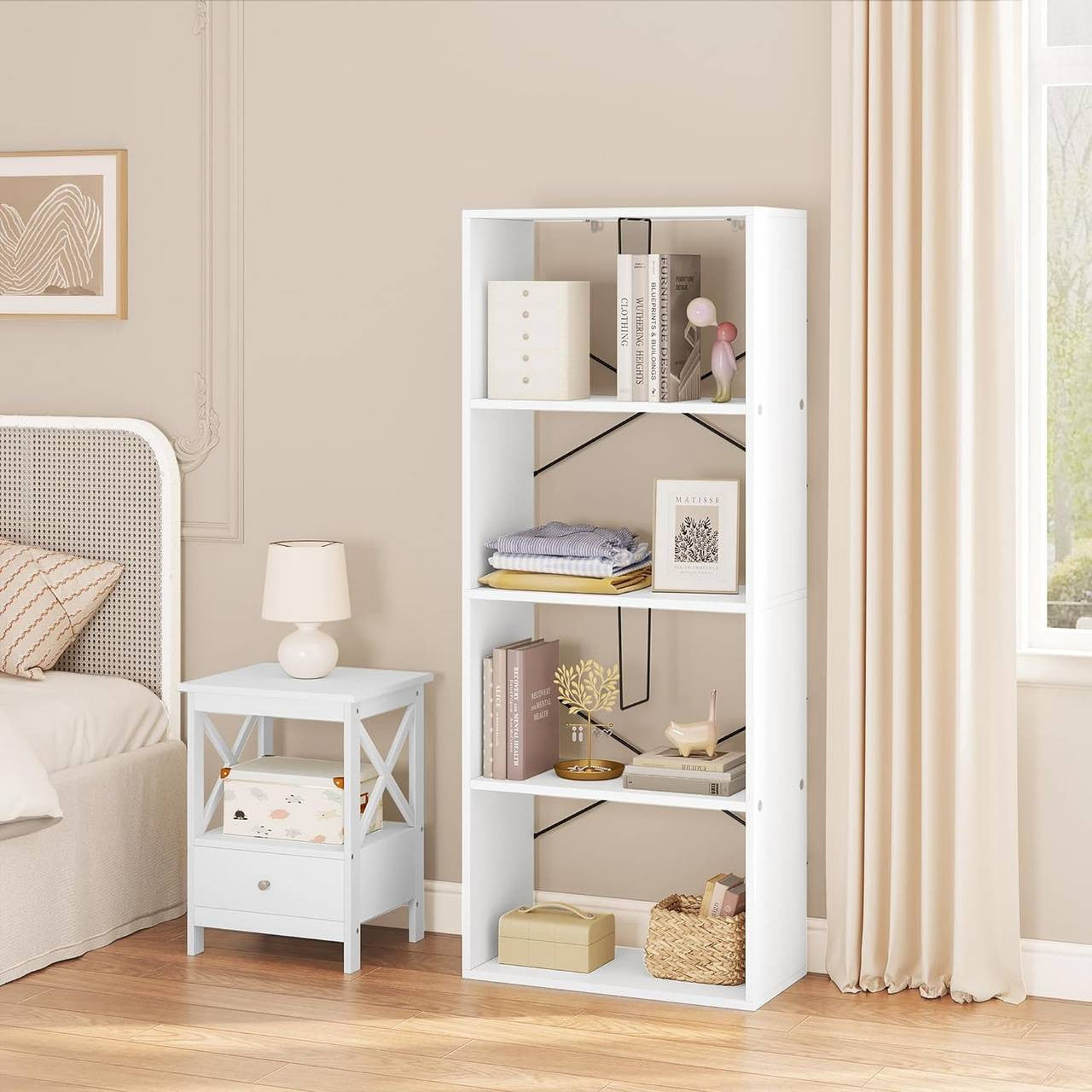 24goodz 4-Tier Bookshelf - Durable and Stylish - E1 Wood Material - For Home and Office - White
