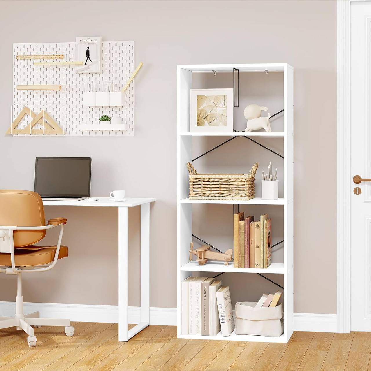 24goodz 4-Tier Bookshelf - Durable and Stylish - E1 Wood Material - For Home and Office - White