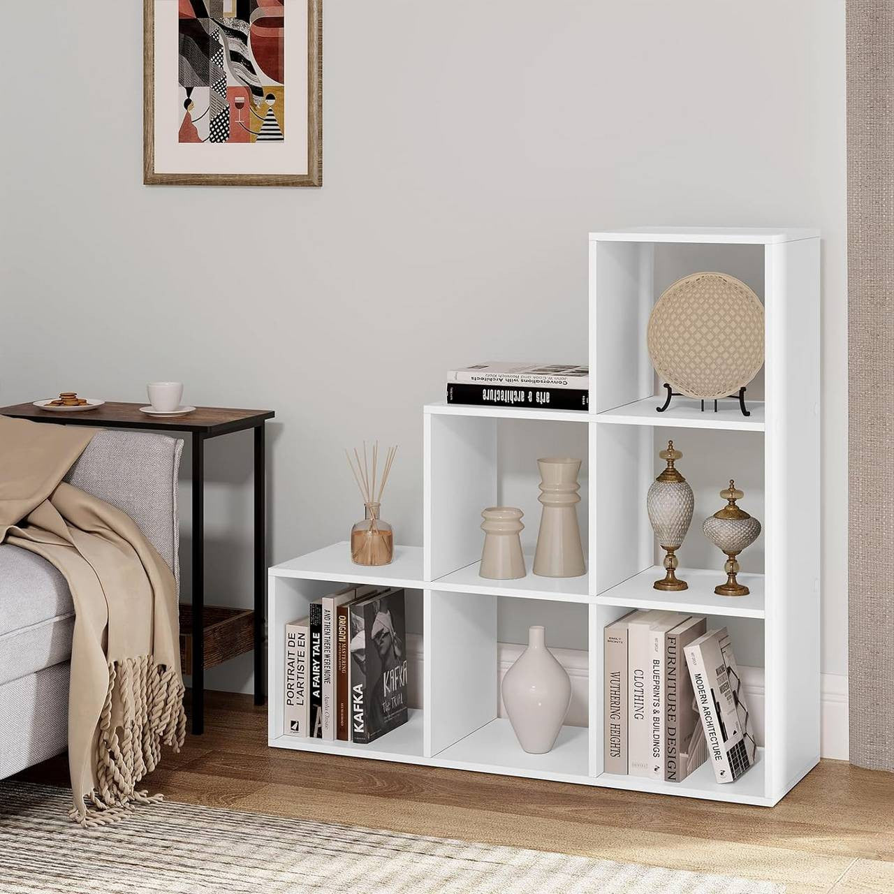 24goodz Bookshelf with 6 Compartments - Stylish and Chic Design - E1 Wood Material - White - 90x29x90 cm