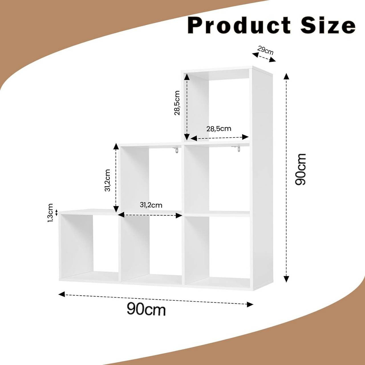 24goodz Bookshelf with 6 Compartments - Stylish and Chic Design - E1 Wood Material - White - 90x29x90 cm