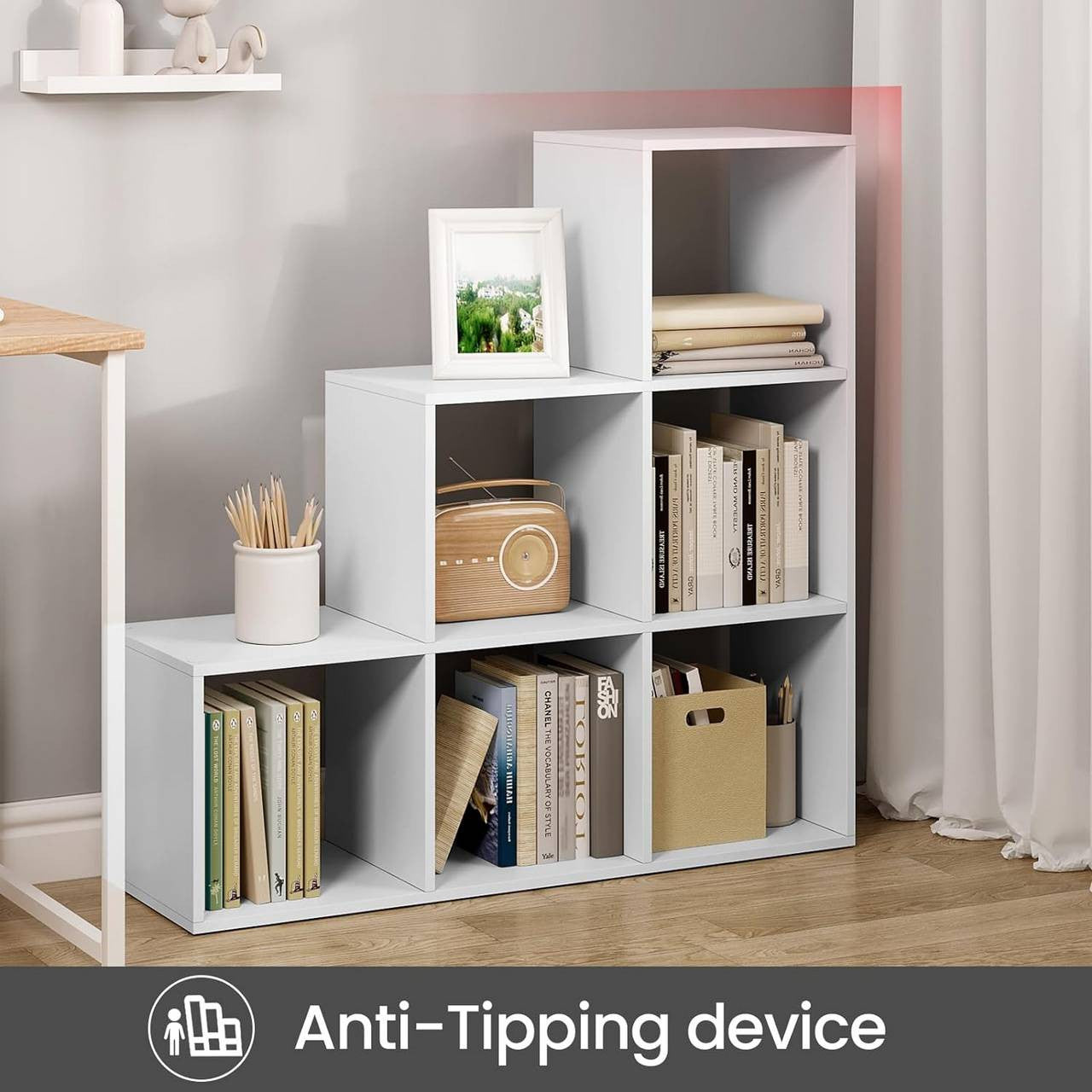 24goodz Bookshelf with 6 Compartments - Stylish and Chic Design - E1 Wood Material - White - 90x29x90 cm