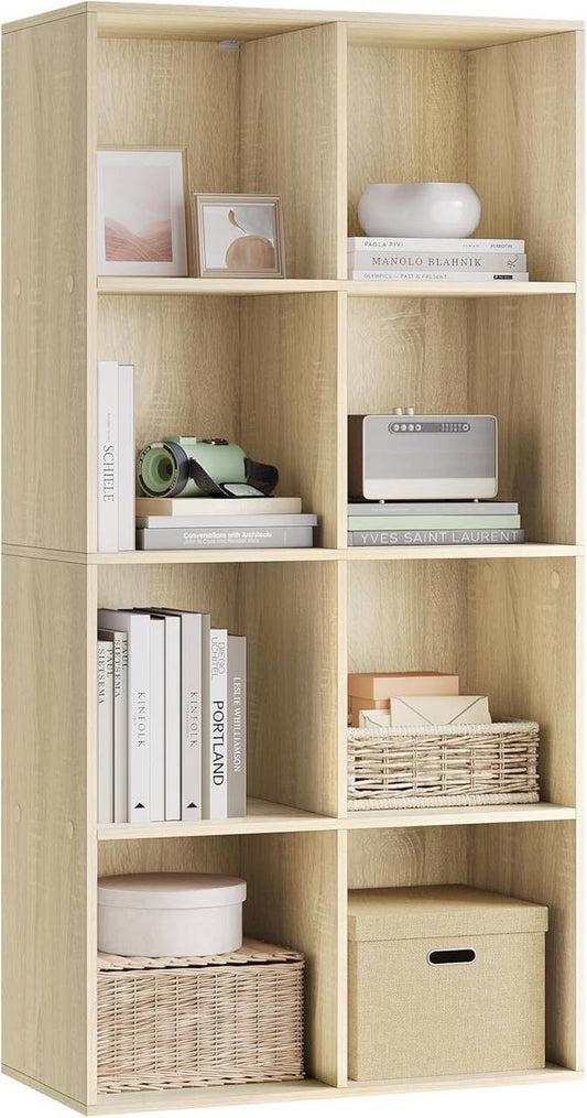 24goodz 8-Cube Bookcase - Sturdy and Safe Design - Easy to Assemble - MDF - For Home and Office - Light Oak