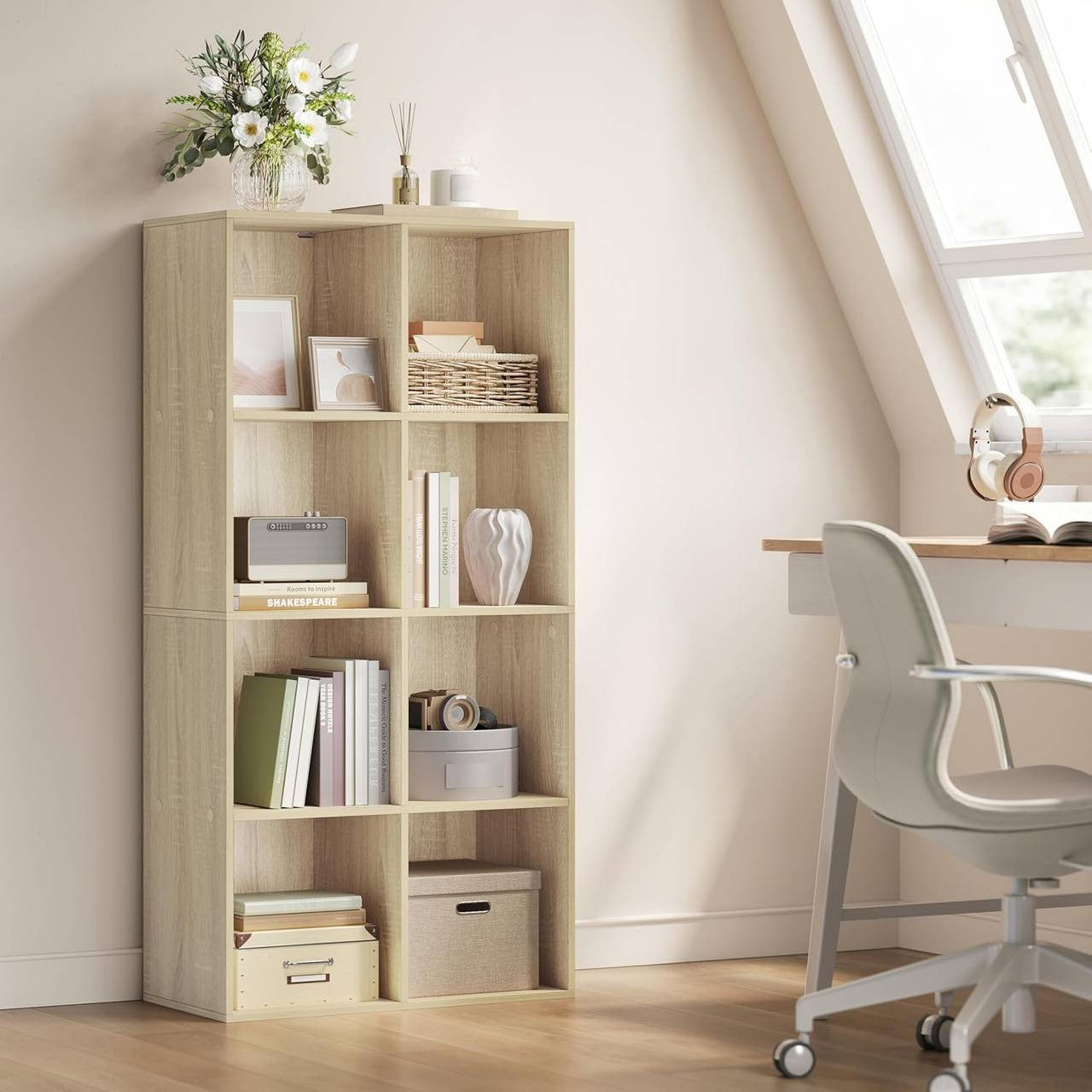 24goodz 8-Cube Bookcase - Sturdy and Safe Design - Easy to Assemble - MDF - For Home and Office - Light Oak