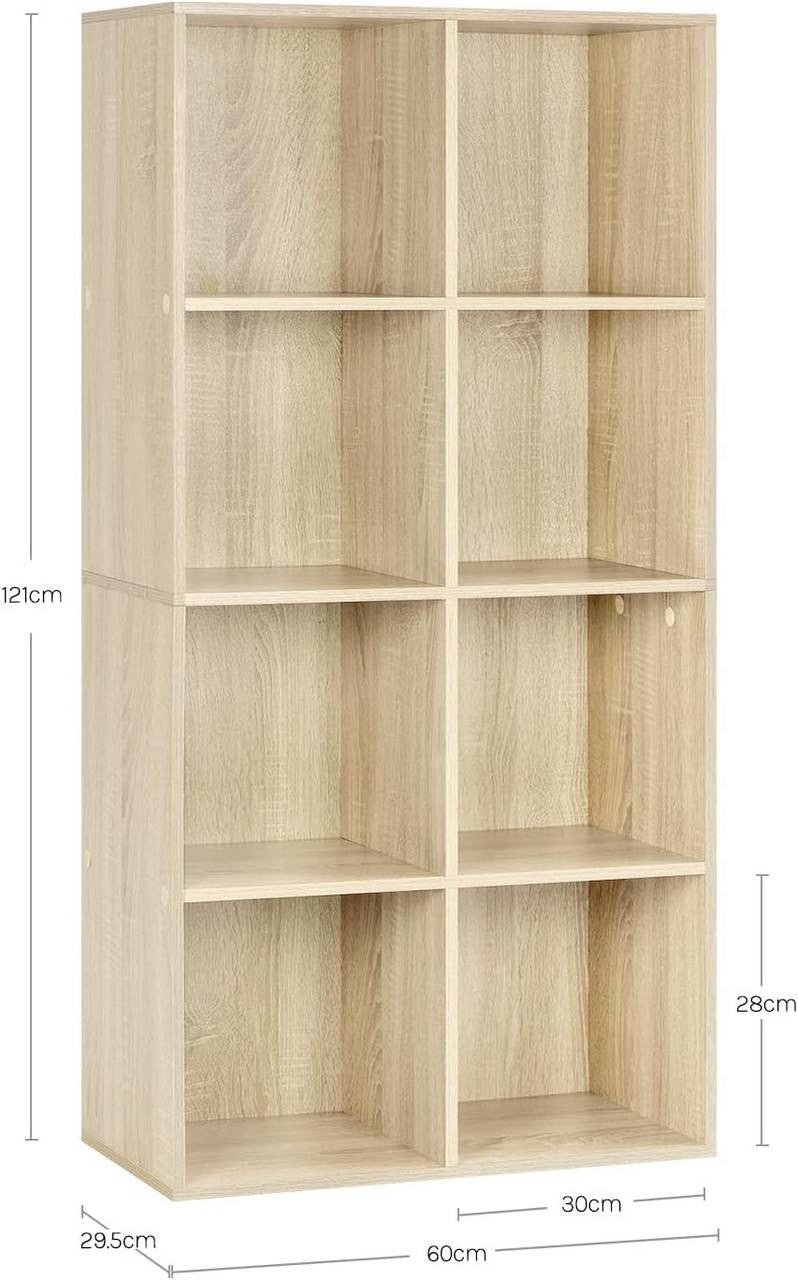 24goodz 8-Cube Bookcase - Sturdy and Safe Design - Easy to Assemble - MDF - For Home and Office - Light Oak