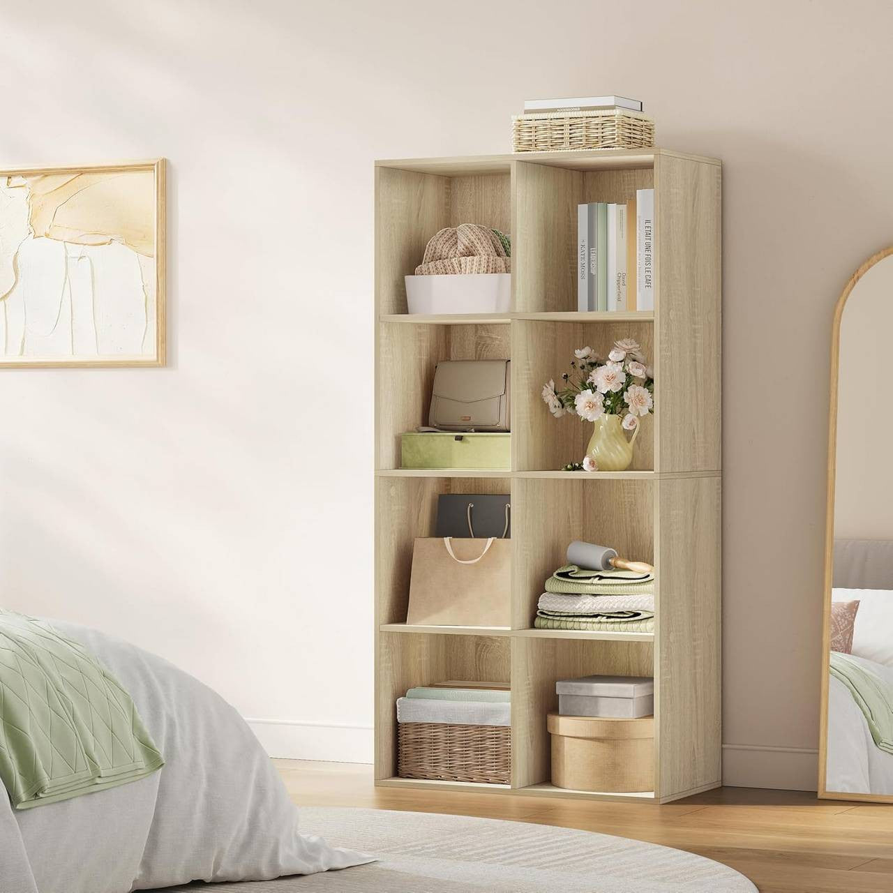 24goodz 8-Cube Bookcase - Sturdy and Safe Design - Easy to Assemble - MDF - For Home and Office - Light Oak