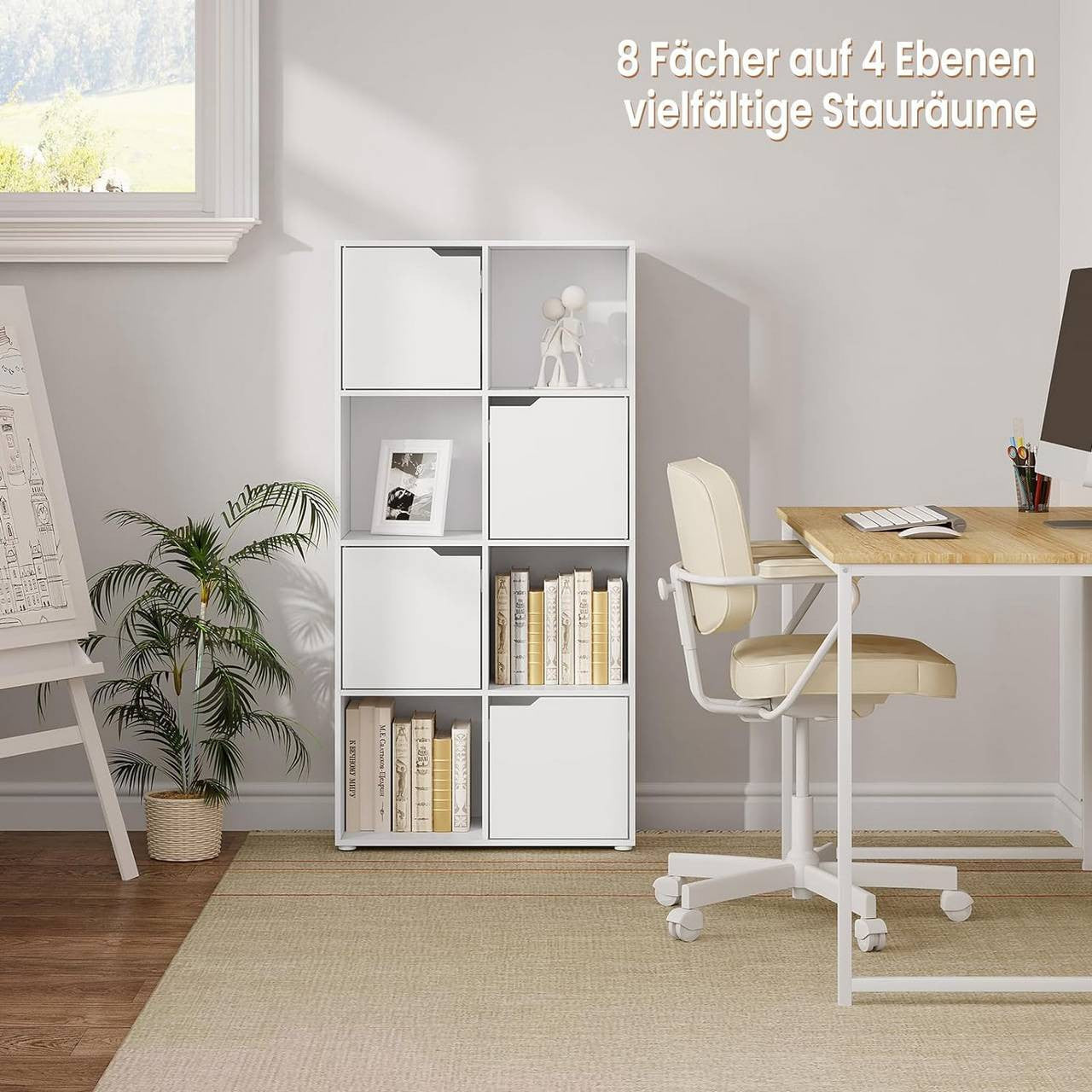 24goodz 8-Cube Bookcase with 4 Doors - Space-Saving Design - E1 Wood Material - For Home and Office - White/Oak