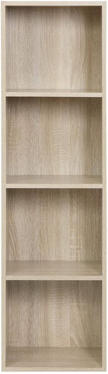 24goodz Open Bookshelf with 4 Compartments - Stable and Safe Design - E1 Particle Board with Melamine Veneer - For Home and Office - Oak - hei