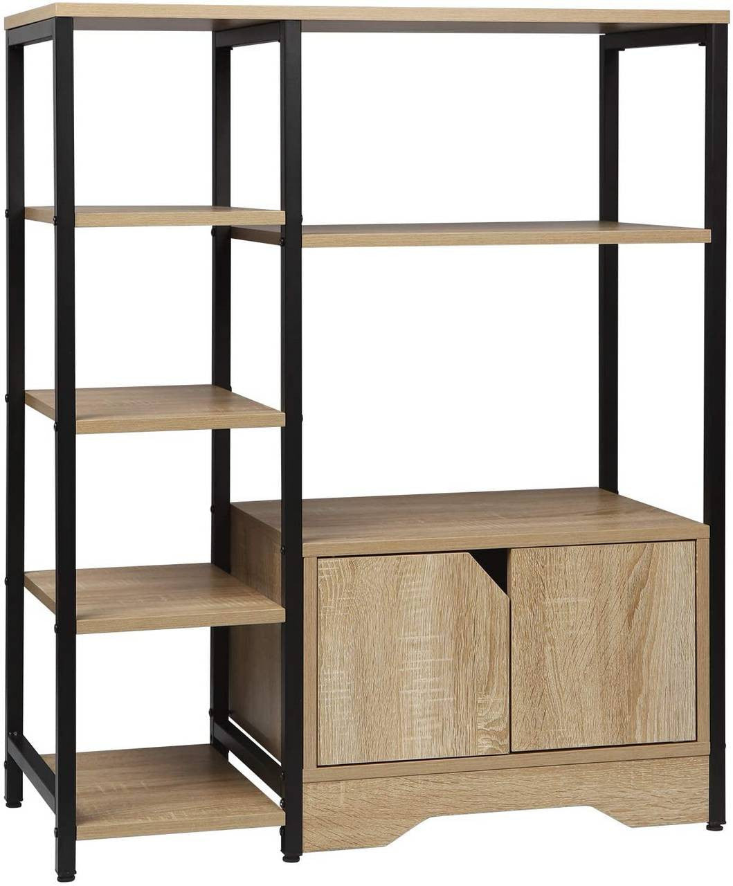 24goodz Bookcase with Cabinet - Spacious Storage - Durable MDF and Metal - For Home and Office - Light Oak - 80x35x97cm - hei
