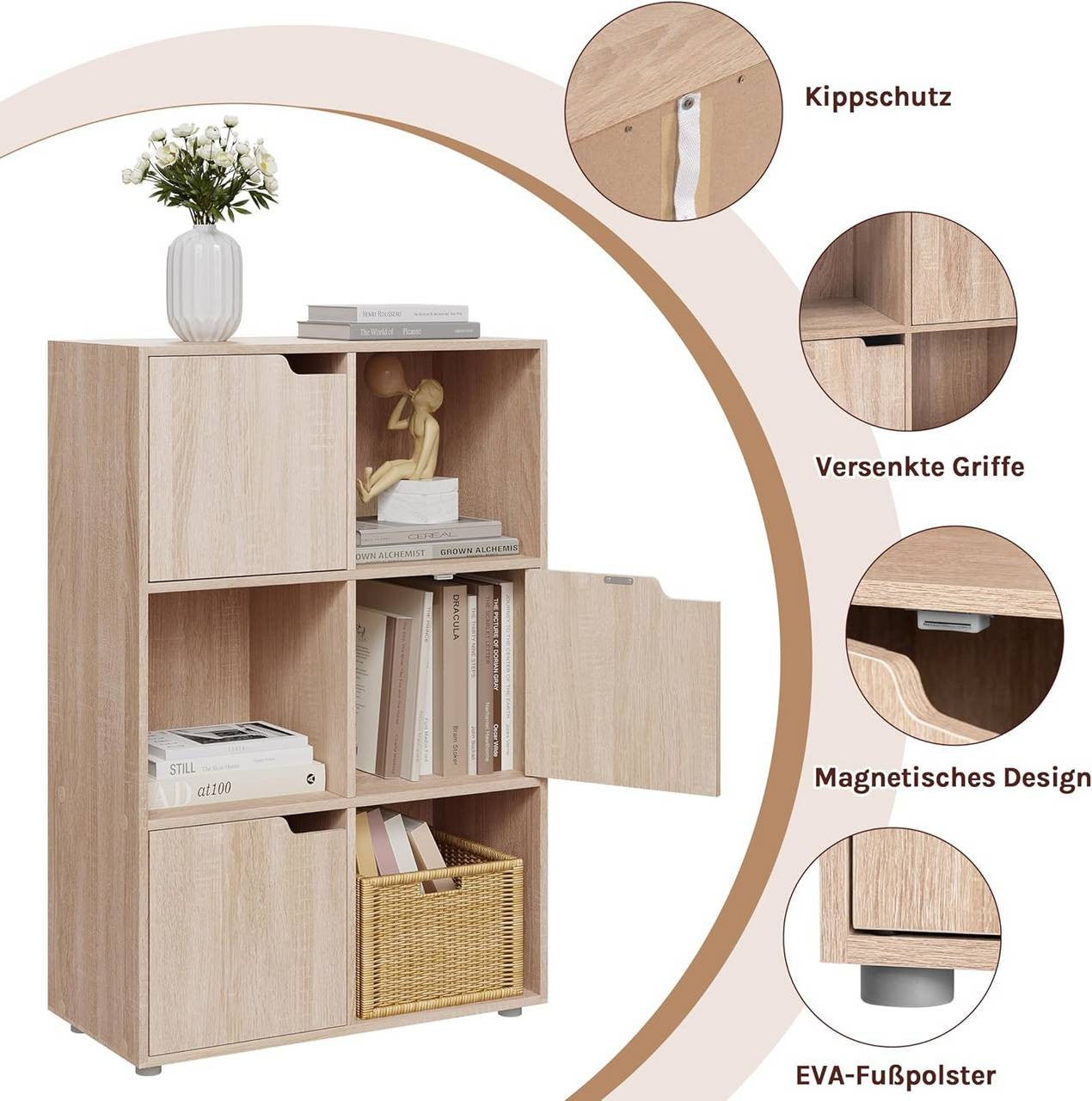 24goodz Oak Bookcase - Stable and Safe Construction - Multifunctional Storage Solution - E1 Wood Material - Light Oak - 29 x 91 x 59.6 cm - hei