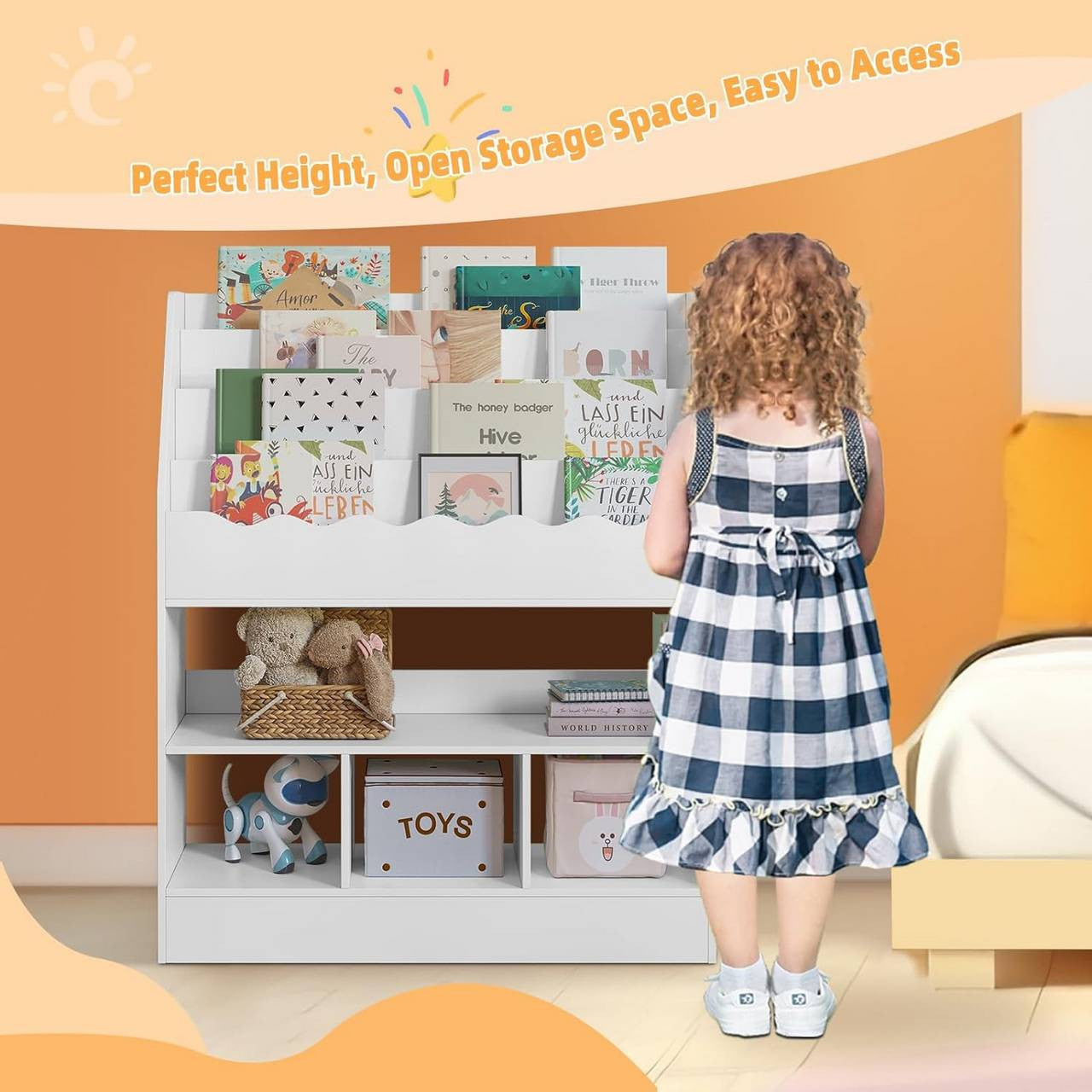 24goodz Kids Book Shelf - Open Storage for Easy Access - MDF - For Children - White