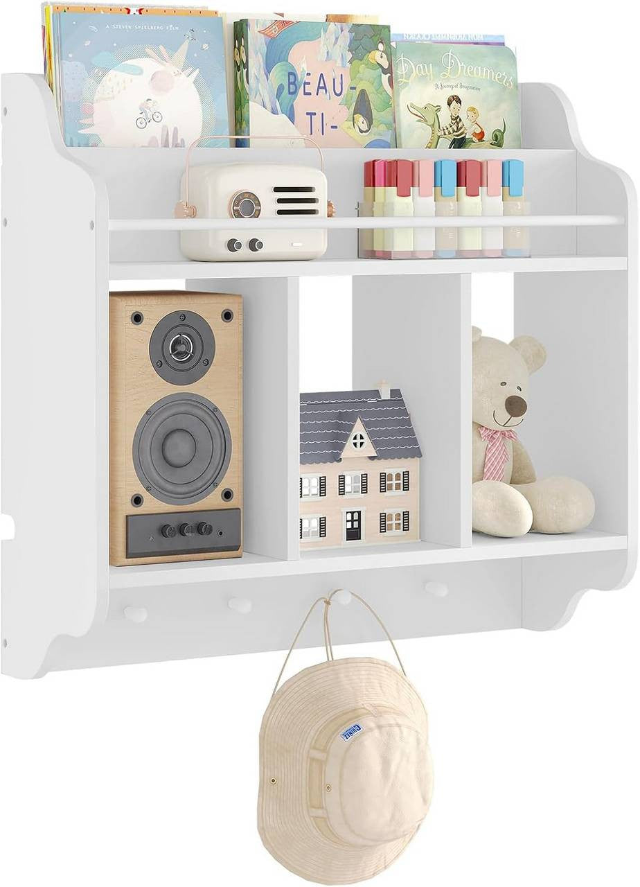 24goodz Kids Wall Shelf - Versatile Storage Space - Safe Design - MDF + Pine Wood - White - 60x57x20 cm