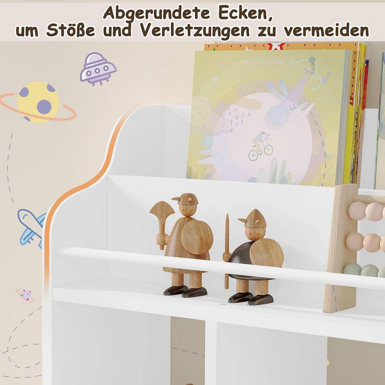 24goodz Kids Wall Shelf - Versatile Storage Space - Safe Design - MDF + Pine Wood - White - 60x57x20 cm