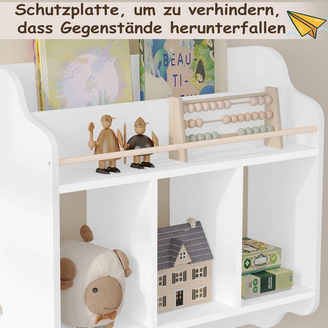24goodz Kids Wall Shelf - Versatile Storage Space - Safe Design - MDF + Pine Wood - White - 60x57x20 cm