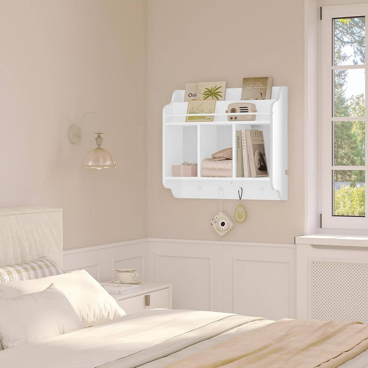 24goodz Kids Wall Shelf - Versatile Storage Space - Safe Design - MDF + Pine Wood - White - 60x57x20 cm