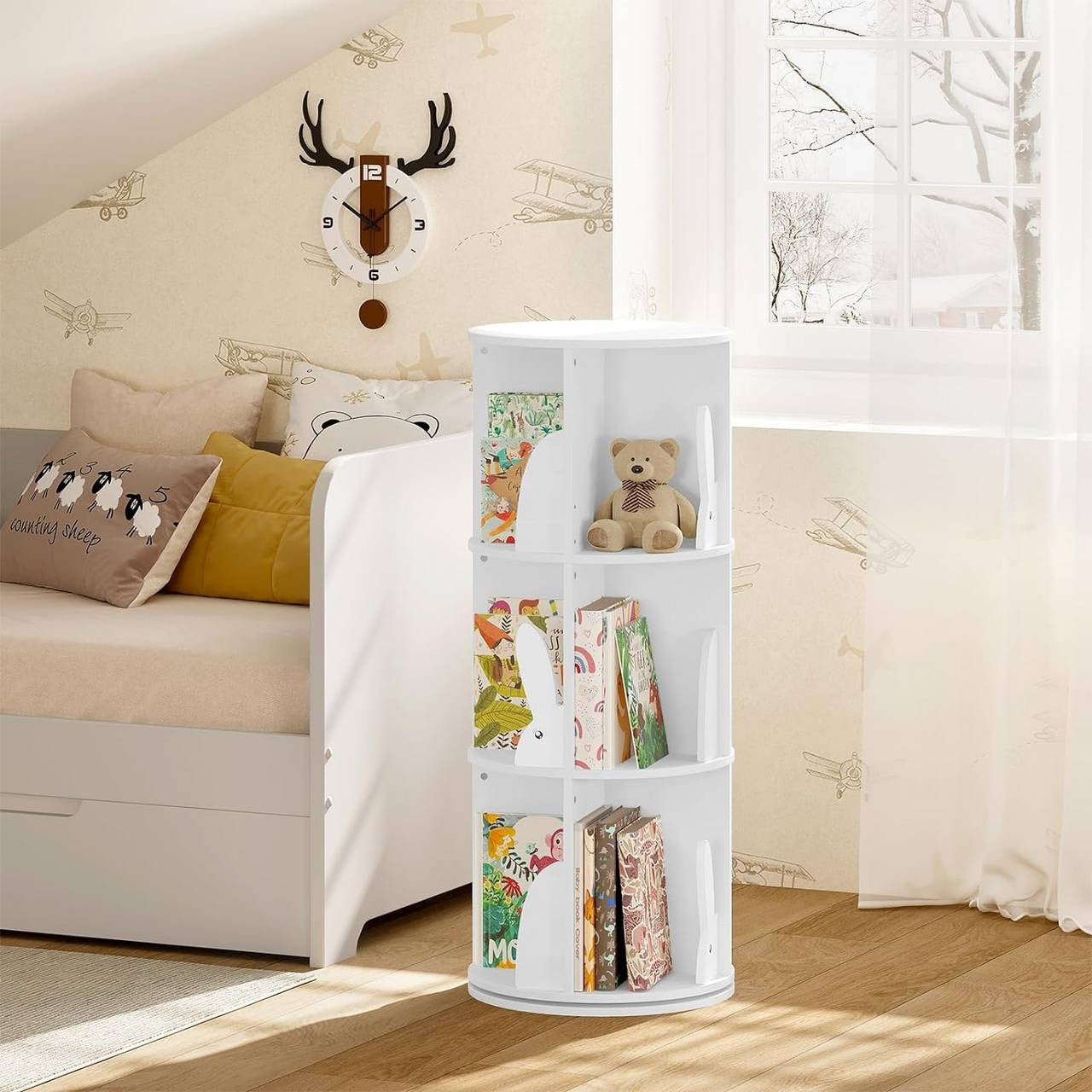 24goodz Kids Bookcase - 360° Rotatable & Stable - E1 MDF - For Children - White