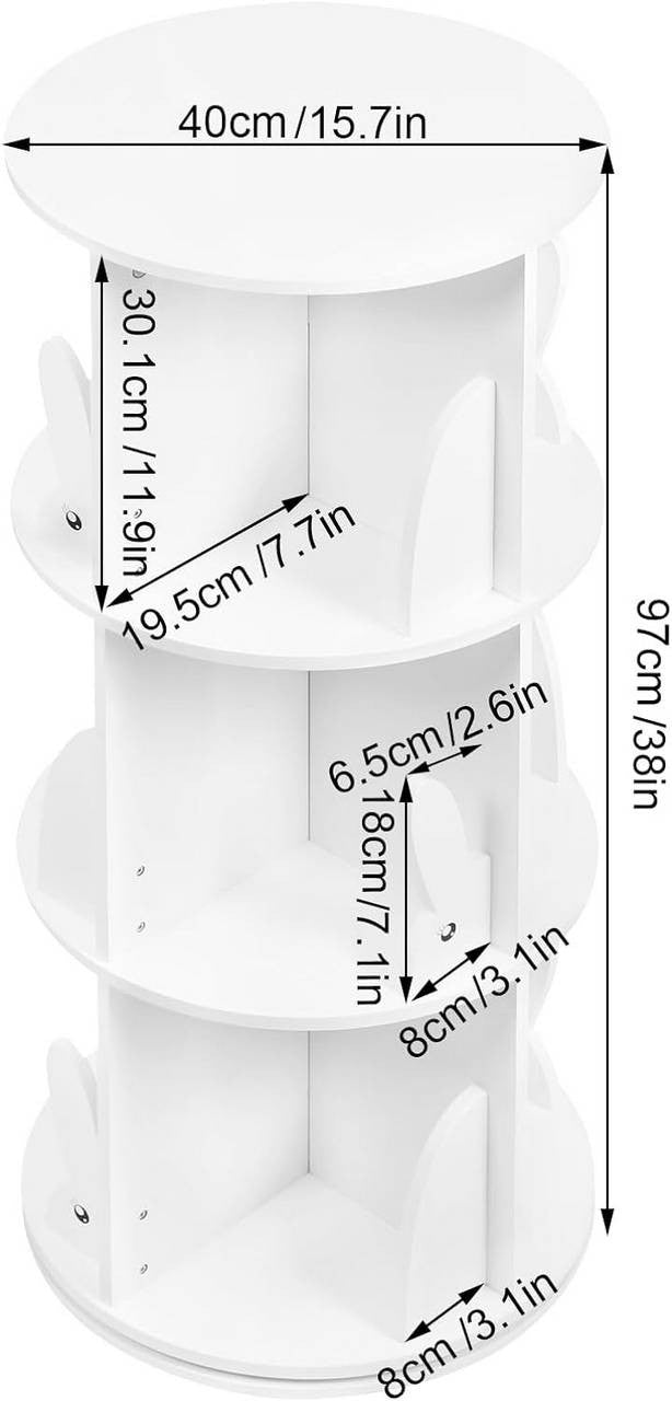 24goodz Kids Bookcase - 360° Rotatable & Stable - E1 MDF - For Children - White