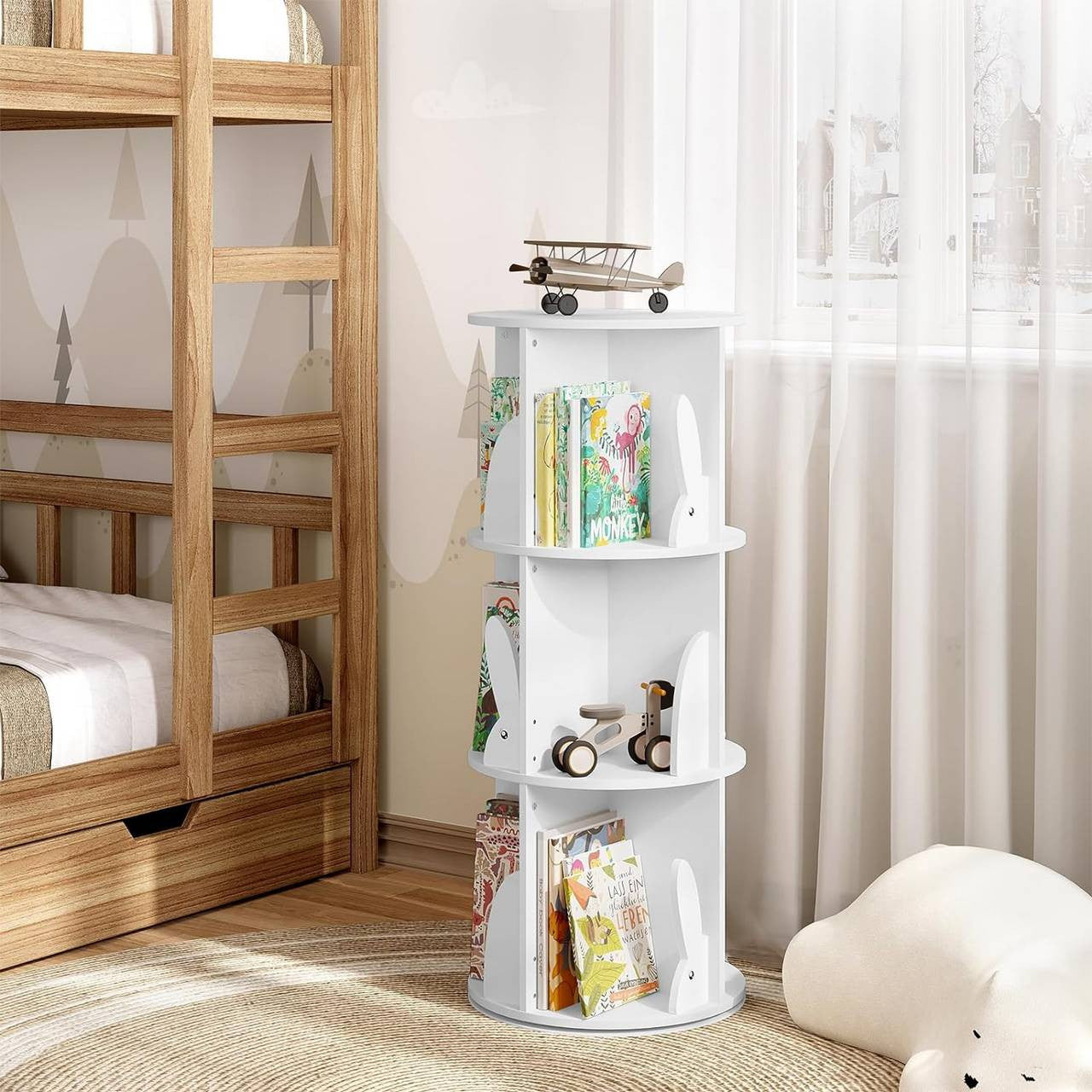 24goodz Kids Bookcase - 360° Rotatable & Stable - E1 MDF - For Children - White