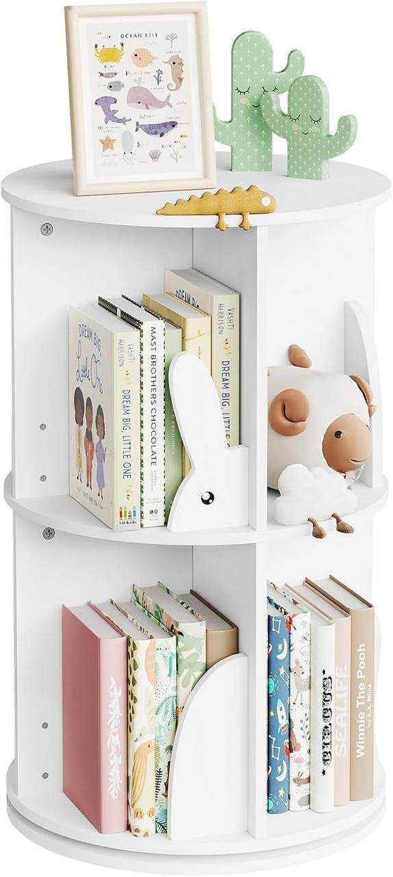 24goodz Rotating Children's Bookcase - 360° Rotatable & Stable - E1 Class MDF - For Children - White