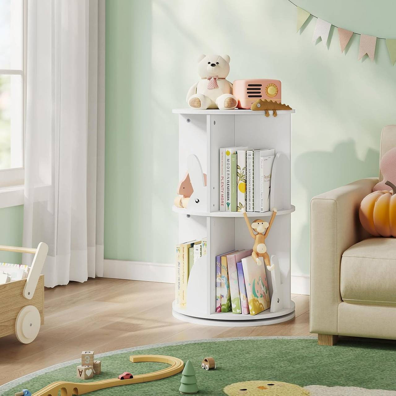 24goodz Rotating Children's Bookcase - 360° Rotatable & Stable - E1 Class MDF - For Children - White
