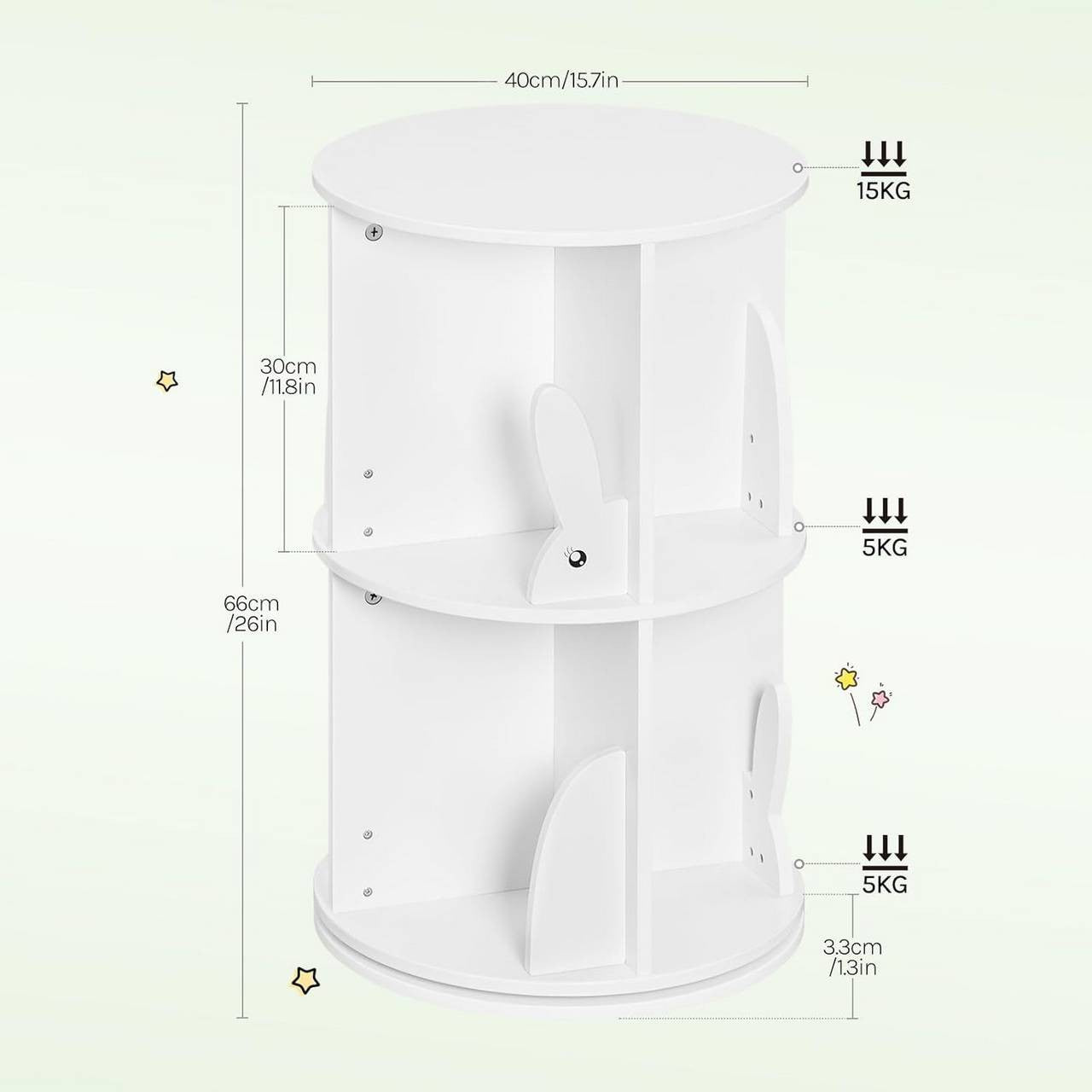 24goodz Rotating Children's Bookcase - 360° Rotatable & Stable - E1 Class MDF - For Children - White