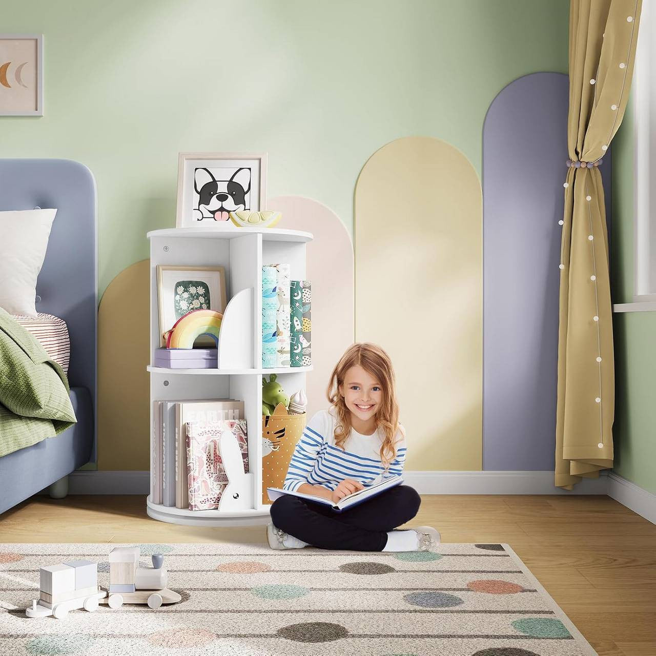 24goodz Rotating Children's Bookcase - 360° Rotatable & Stable - E1 Class MDF - For Children - White