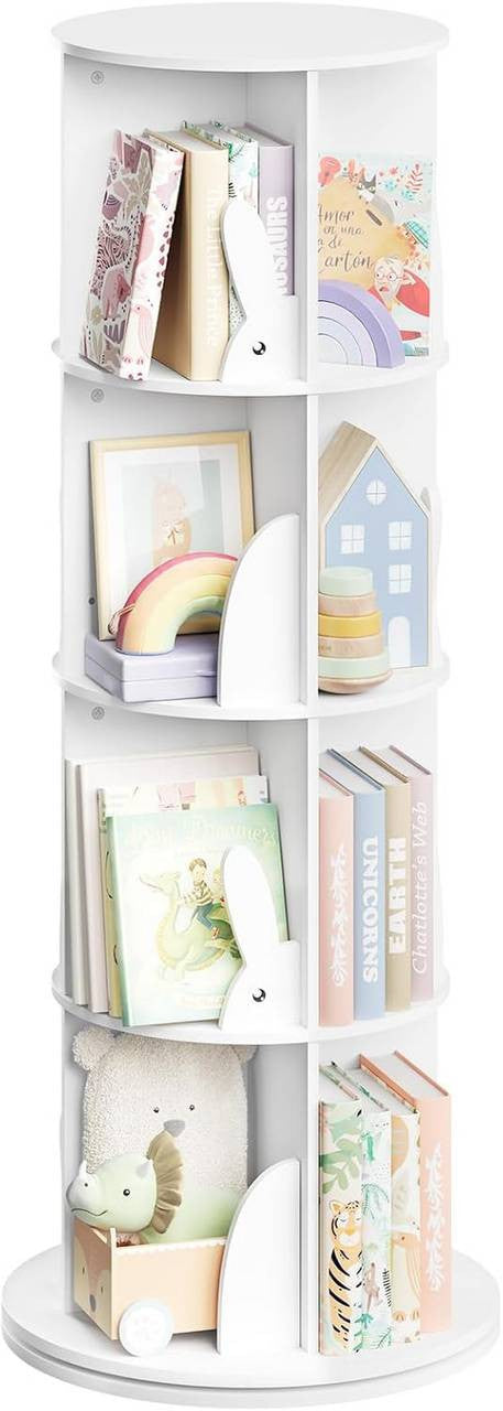 24goodz Rotating Children's Bookshelf - 360° Swivel Design - High-Quality MDF - For Kids - White