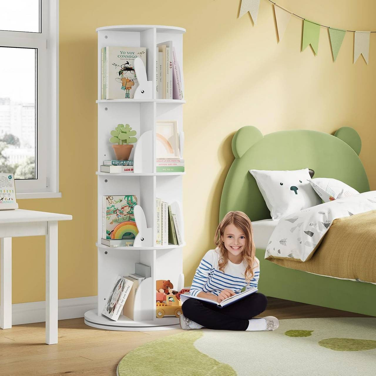 24goodz Rotating Children's Bookshelf - 360° Swivel Design - High-Quality MDF - For Kids - White