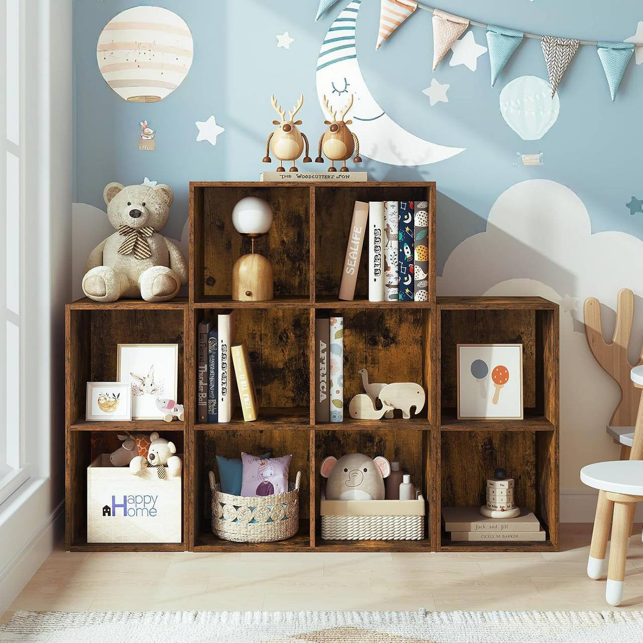 24goodz Bookcase Room Divider with 10 Cubes - Stable & Safe Design - E1-Class Engineered Wood - For Home & Office - Rustic Brown