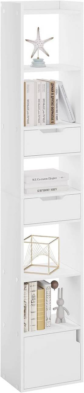 24goodz Bookcase with 6 Shelves, 2 Drawers, and 1 Door - Ample Storage Space - Sturdy & Stable - E1 Wood Material - White/Oak