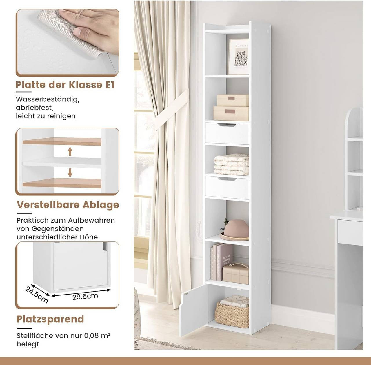 24goodz Bookcase with 6 Shelves, 2 Drawers, and 1 Door - Ample Storage Space - Sturdy & Stable - E1 Wood Material - White/Oak