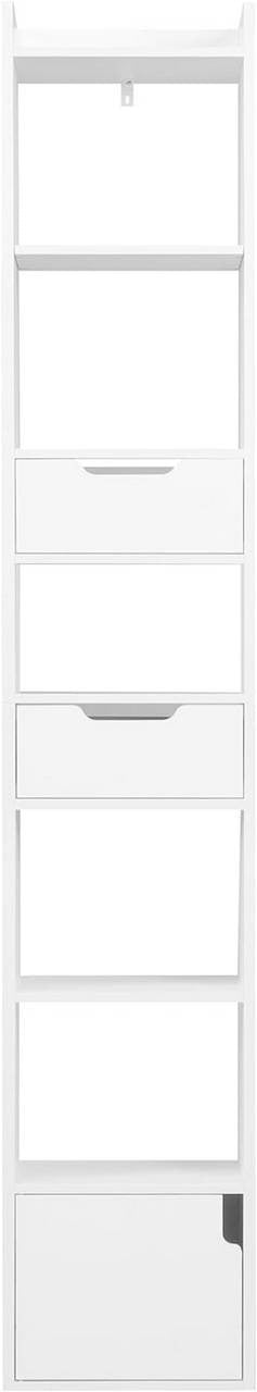 24goodz Bookcase with 6 Shelves, 2 Drawers, and 1 Door - Ample Storage Space - Sturdy & Stable - E1 Wood Material - White/Oak