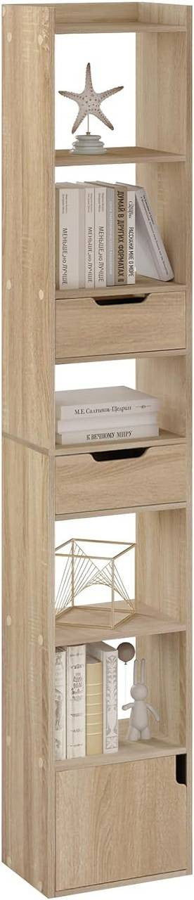 24goodz Bookcase with 6 Shelves - Space-Saving Design - E1 Wood Material - For Home and Office - White/Light Oak