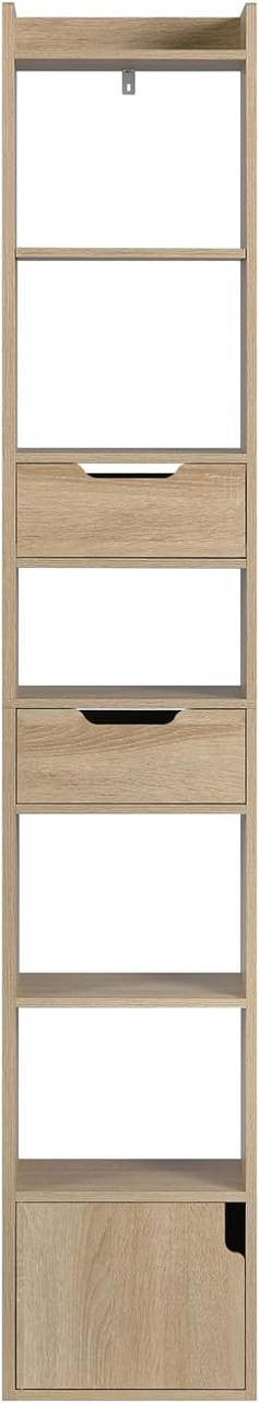 24goodz Bookcase with 6 Shelves - Space-Saving Design - E1 Wood Material - For Home and Office - White/Light Oak