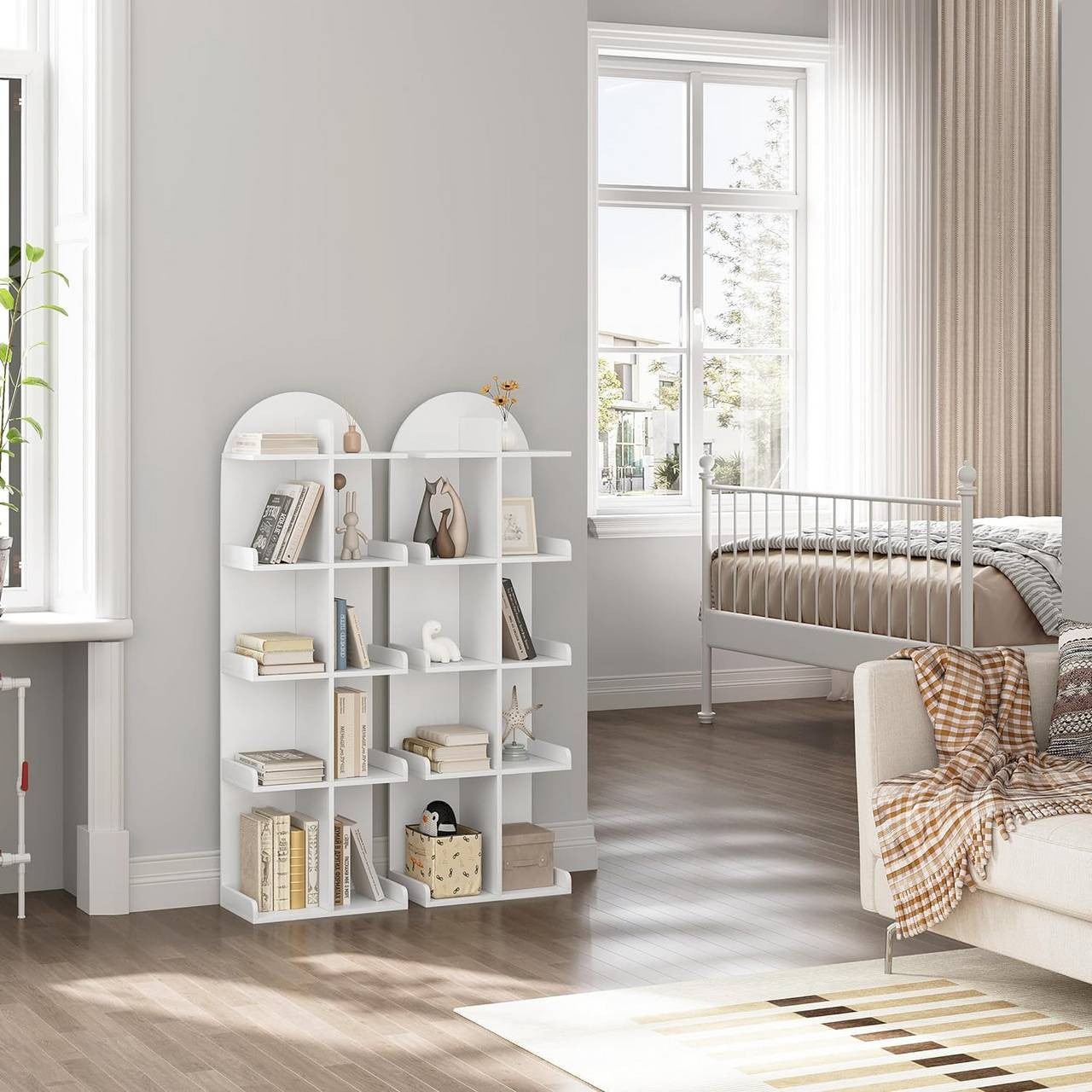 24goodz Freestanding Bookshelf - Spacious 10 Shelves - Sturdy and Stable - E1 Wood - For Home and Office - White