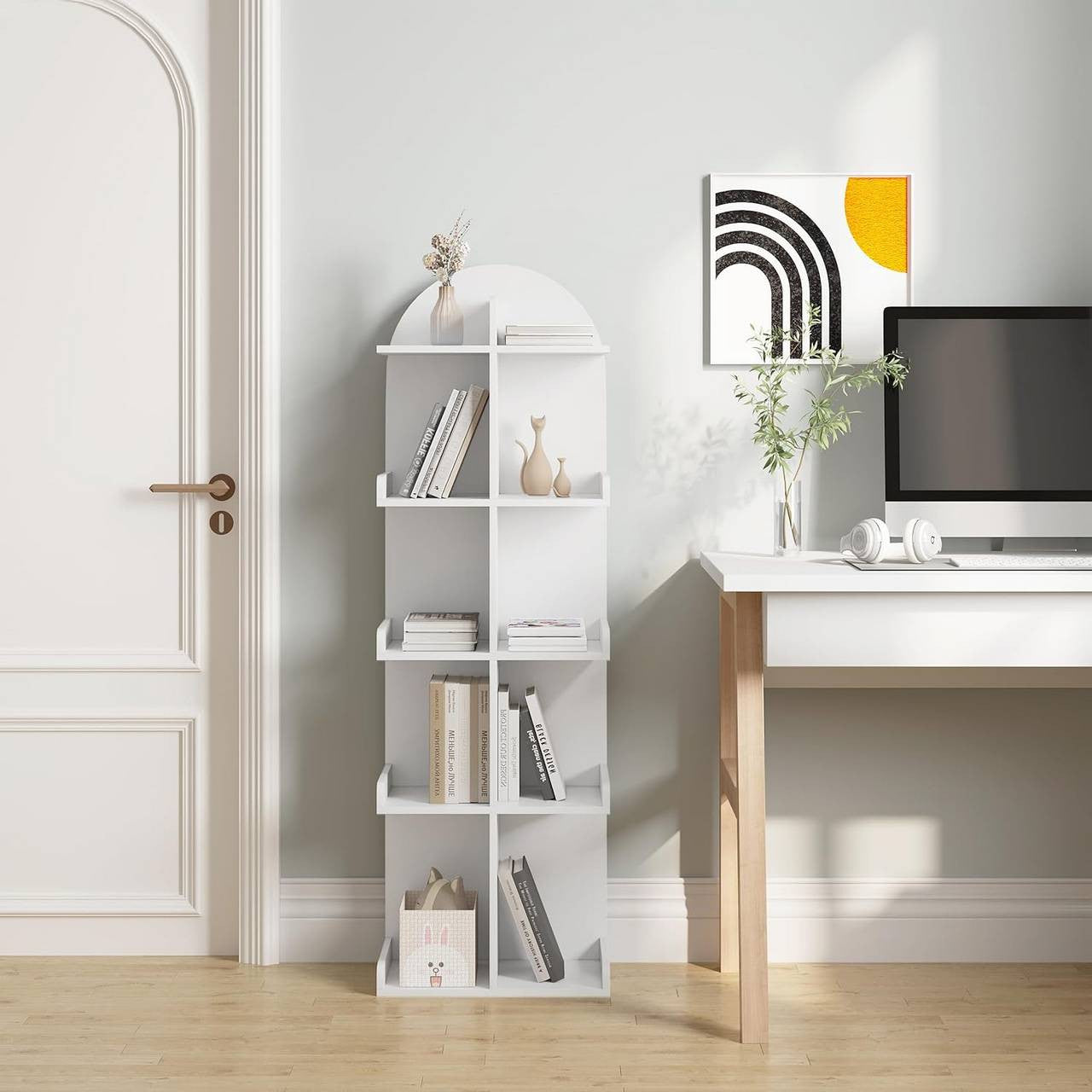 24goodz Freestanding Bookshelf - Spacious 10 Shelves - Sturdy and Stable - E1 Wood - For Home and Office - White