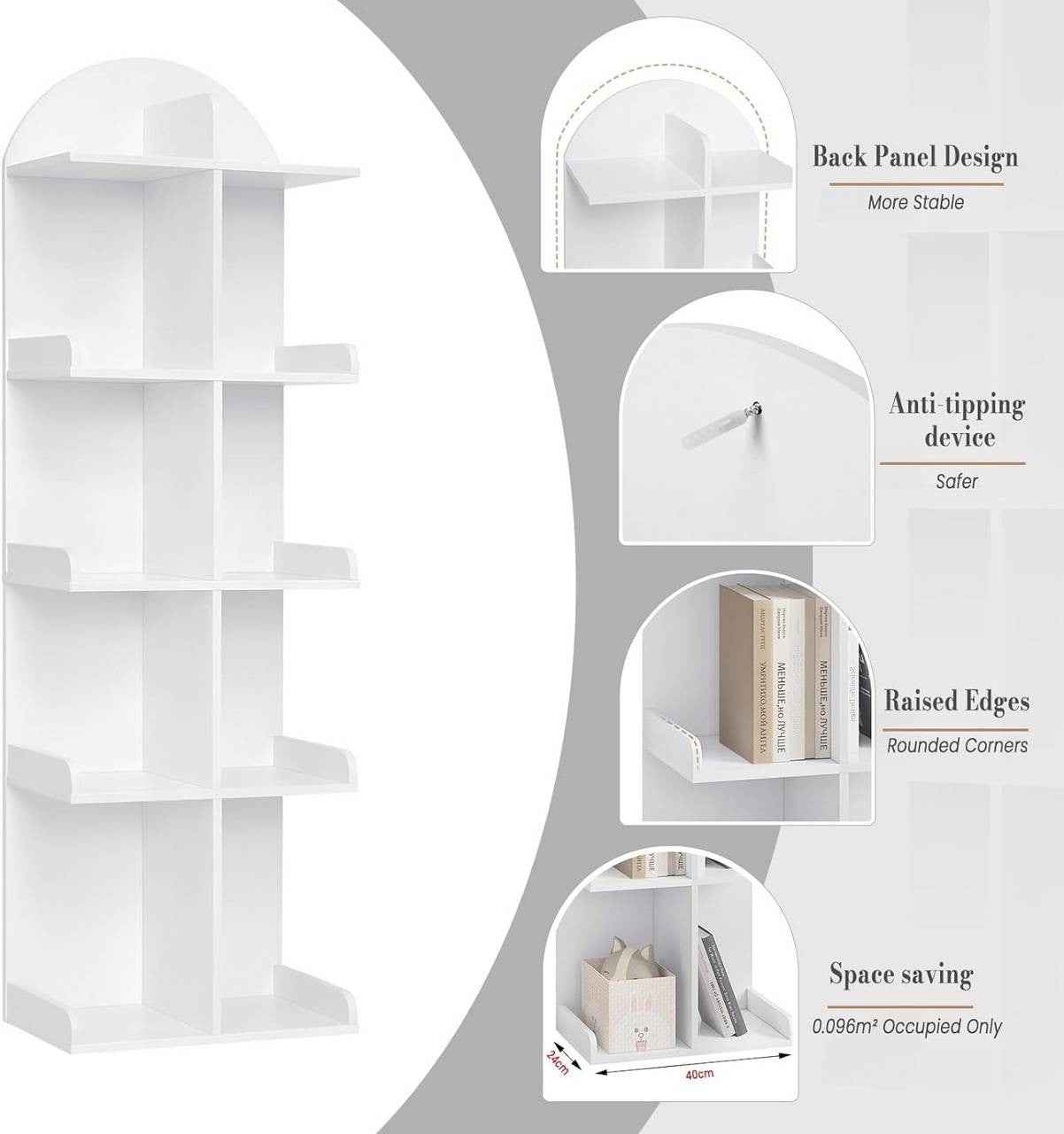 24goodz Freestanding Bookshelf - Spacious 10 Shelves - Sturdy and Stable - E1 Wood - For Home and Office - White