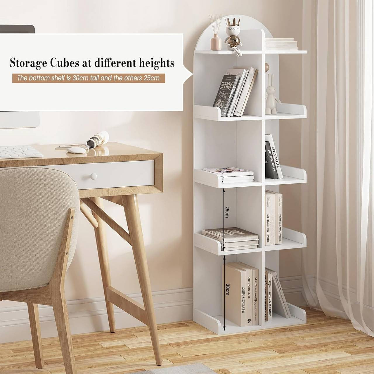 24goodz Freestanding Bookshelf - Spacious 10 Shelves - Sturdy and Stable - E1 Wood - For Home and Office - White