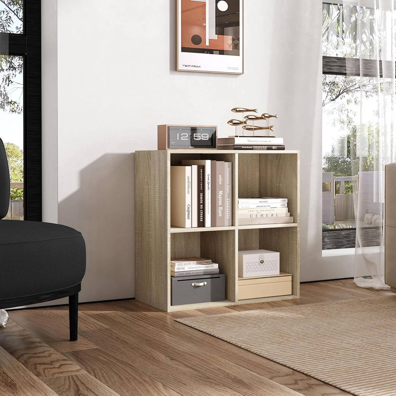 24goodz Cube Bookshelf - Sturdy and Safe Construction - Space-Saving Design - E1 Wood-Based Material - Light Oak - hei