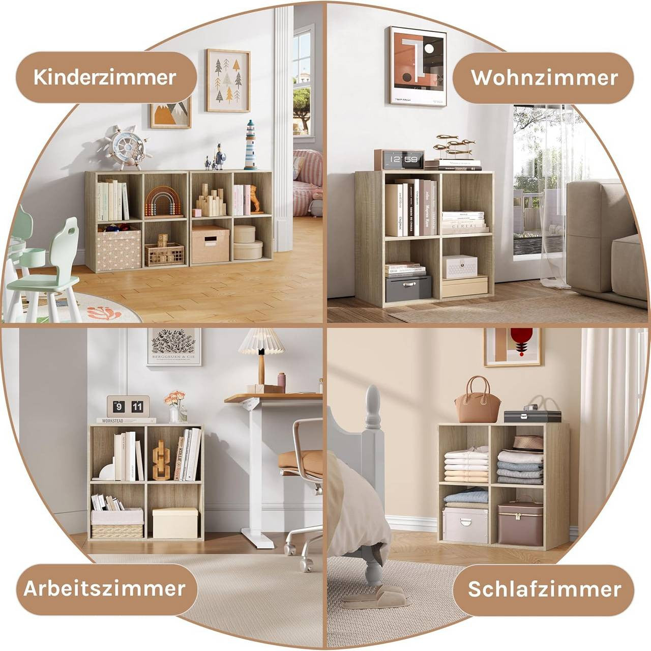 24goodz Cube Bookshelf - Sturdy and Safe Construction - Space-Saving Design - E1 Wood-Based Material - Light Oak - hei