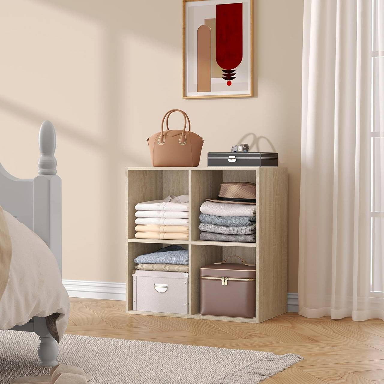 24goodz Cube Bookshelf - Sturdy and Safe Construction - Space-Saving Design - E1 Wood-Based Material - Light Oak - hei