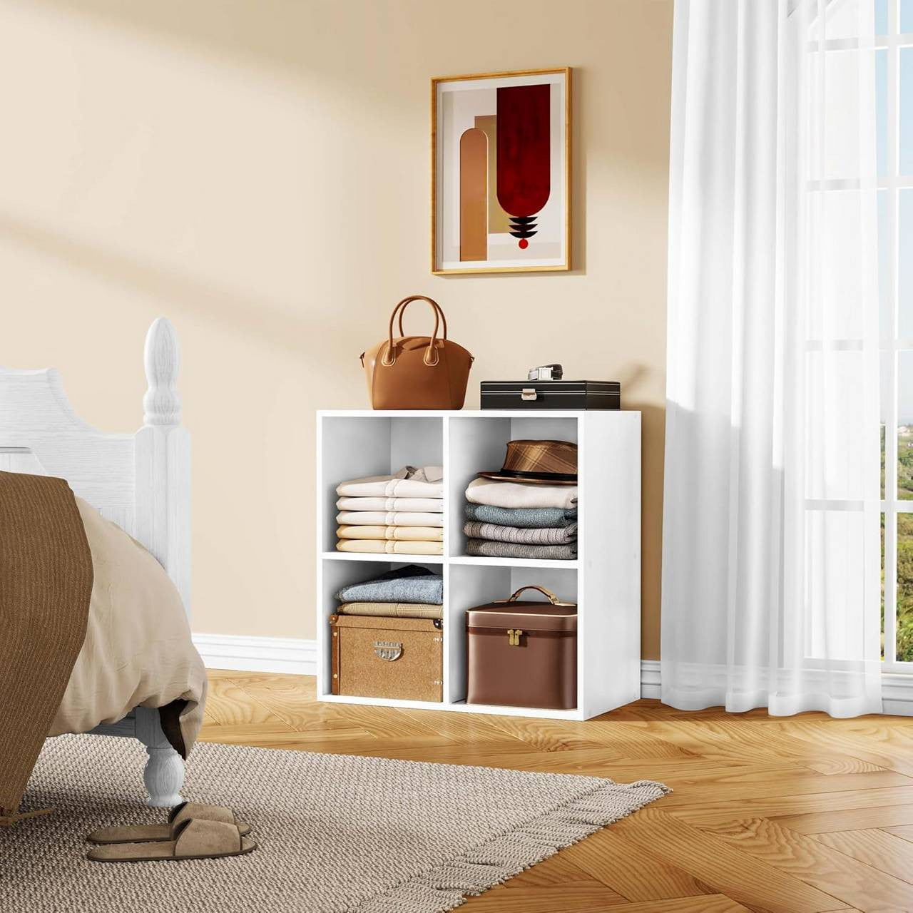 24goodz Cube Shelf with 4 Compartments - Space-Saving Design - Easy to Assemble - Wood-Based Material - White - ws