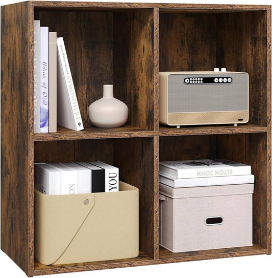 24goodz Cube Shelf with 4 Compartments - Space-Saving Design - Easy to Assemble - Wood-Based Material - Rustic Brown
