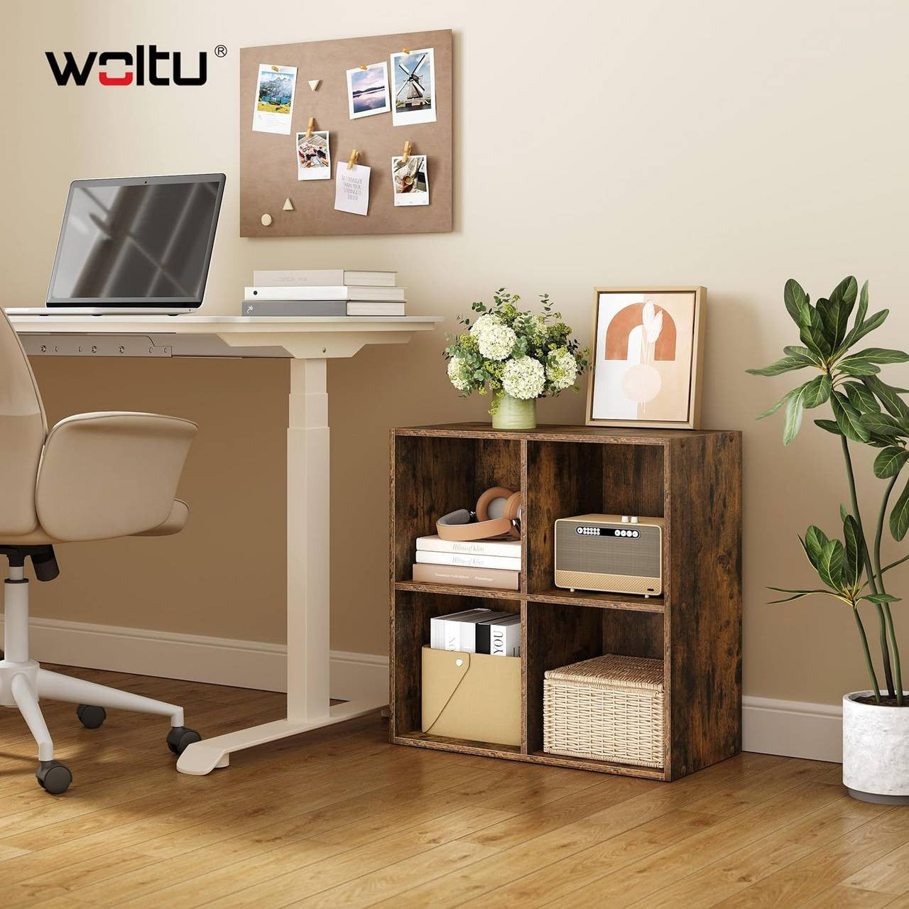 24goodz Cube Shelf with 4 Compartments - Space-Saving Design - Easy to Assemble - Wood-Based Material - Rustic Brown