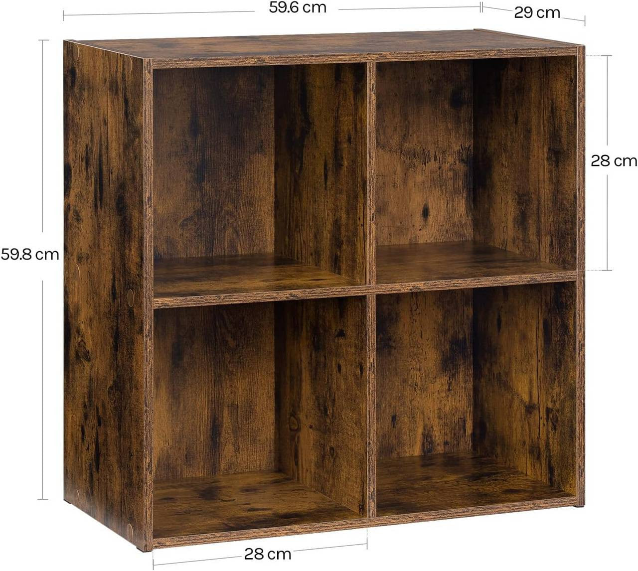 24goodz Cube Shelf with 4 Compartments - Space-Saving Design - Easy to Assemble - Wood-Based Material - Rustic Brown