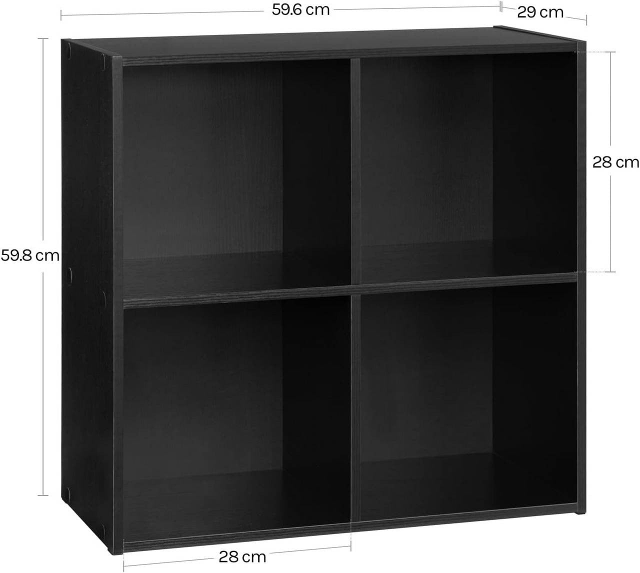 24goodz Cube Bookshelf with 4 Compartments - Sturdy and Safe Construction - Space-Saving Design - Wood-Based Material - Black