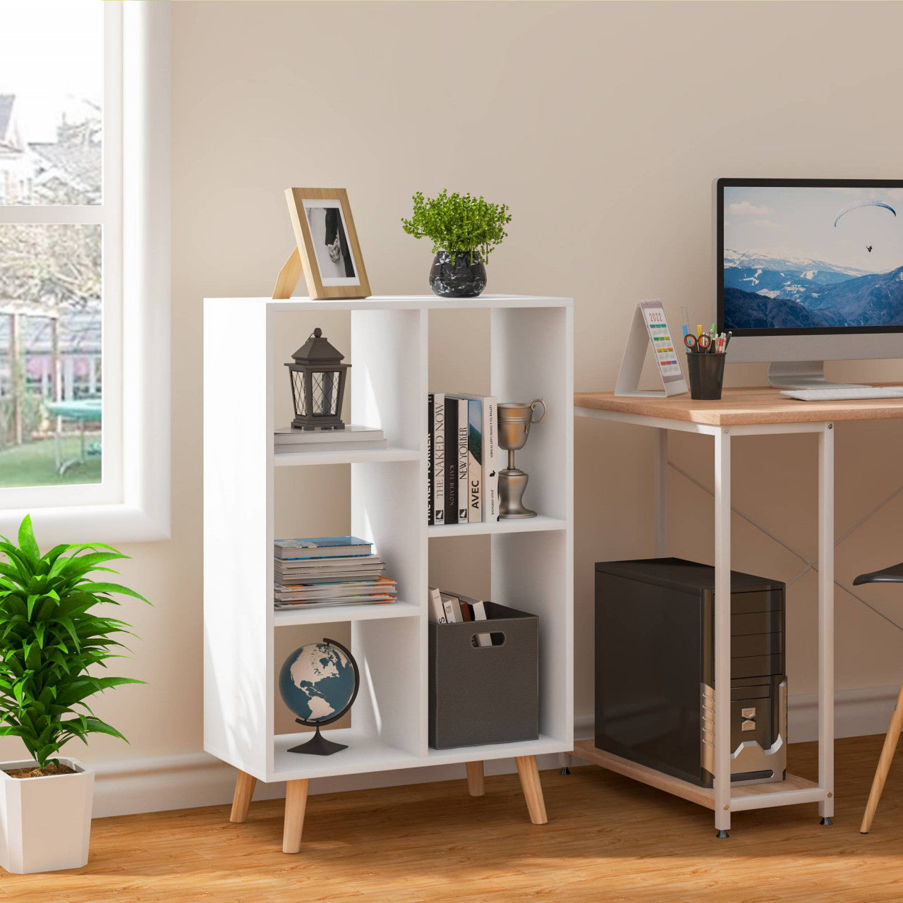 24goodz Cube Shelf Bookcase - Modern Design - Durable and Stable - E1 Wood-Based Material - White - 60 x 95 x 30 cm - ws